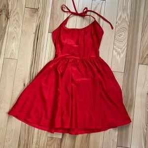 American Apparel Tie Neck Skater Dress Red Medium Small